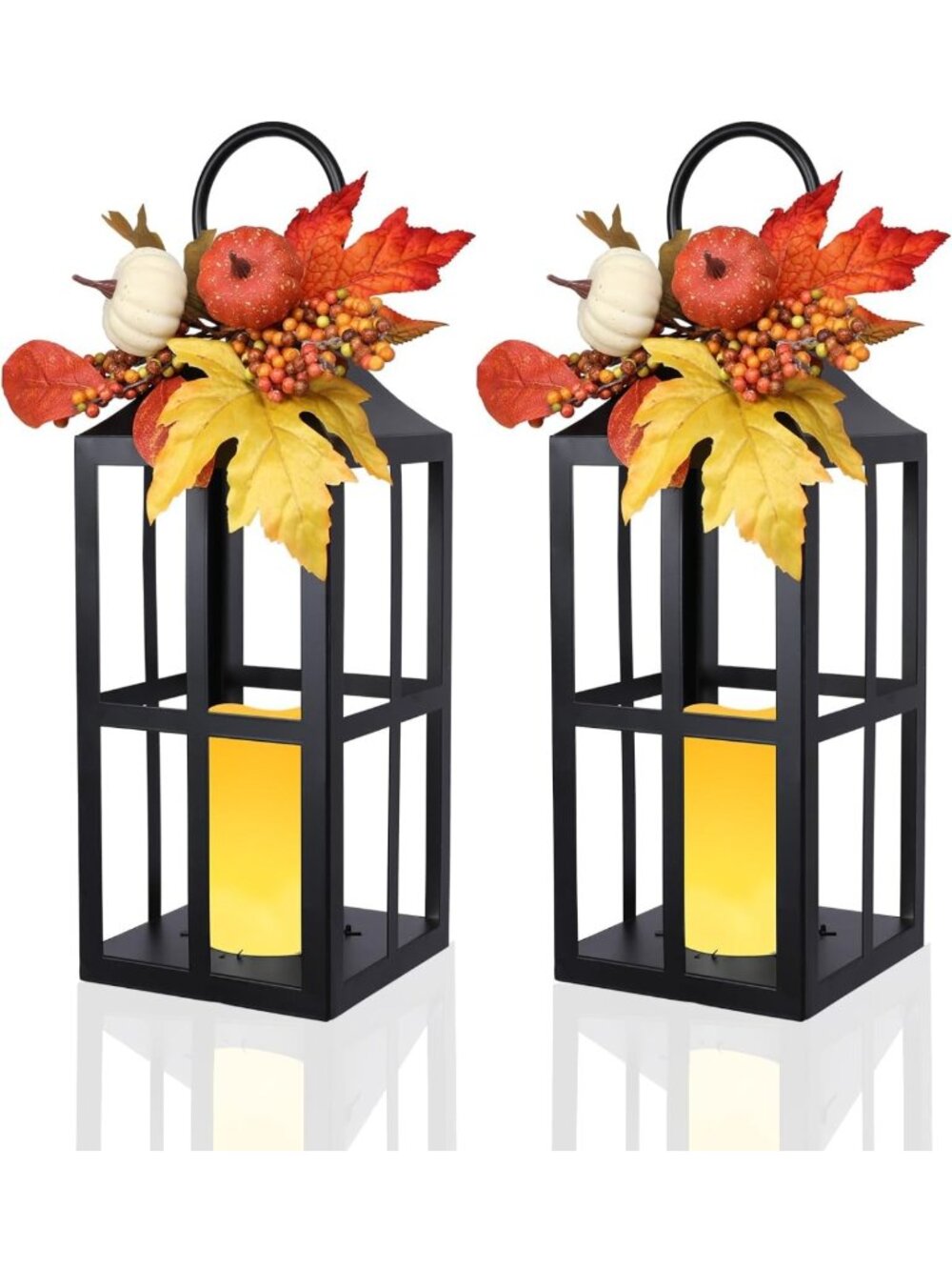 Fall Lanterns LED Candles 2 Pack - 17.7 Inch Thanksgiving Decor with Timer